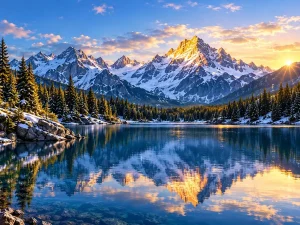 mountain-1200 Snow-covered mountains at sunrise